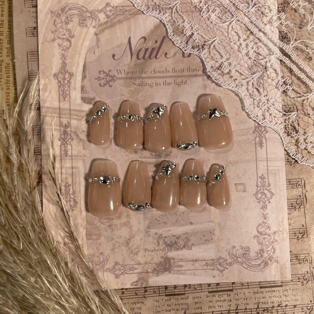 【FREE LEM 】HERA DIARY N13 3D Kuku Palsu HANDMADE 10pcs Fake Nail Pross on Nails kuku palsu wedding kuku perawatan kecantikan nail art