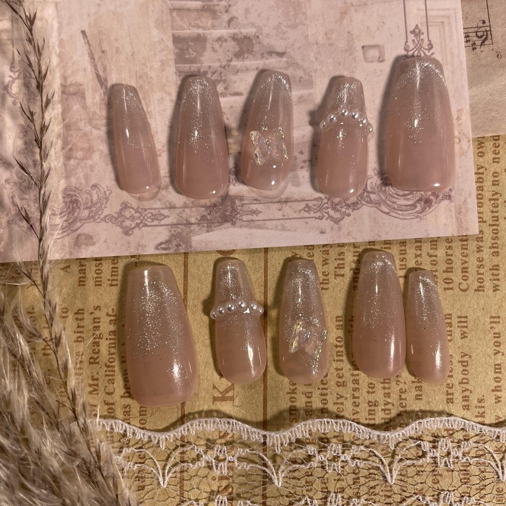 【FREE LEM 】HERA DIARY N17 3D Kuku Palsu HANDMADE 10pcs Fake Nail Pross on Nails kuku palsu wedding kuku perawatan kecantikan nail art