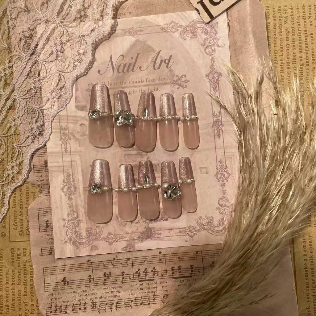 【FREE LEM 】HERA DIARY N02 3D Kuku Palsu HANDMADE 10pcs Fake Nail Pross on Nails kuku palsu wedding kuku perawatan kecantikan nail art