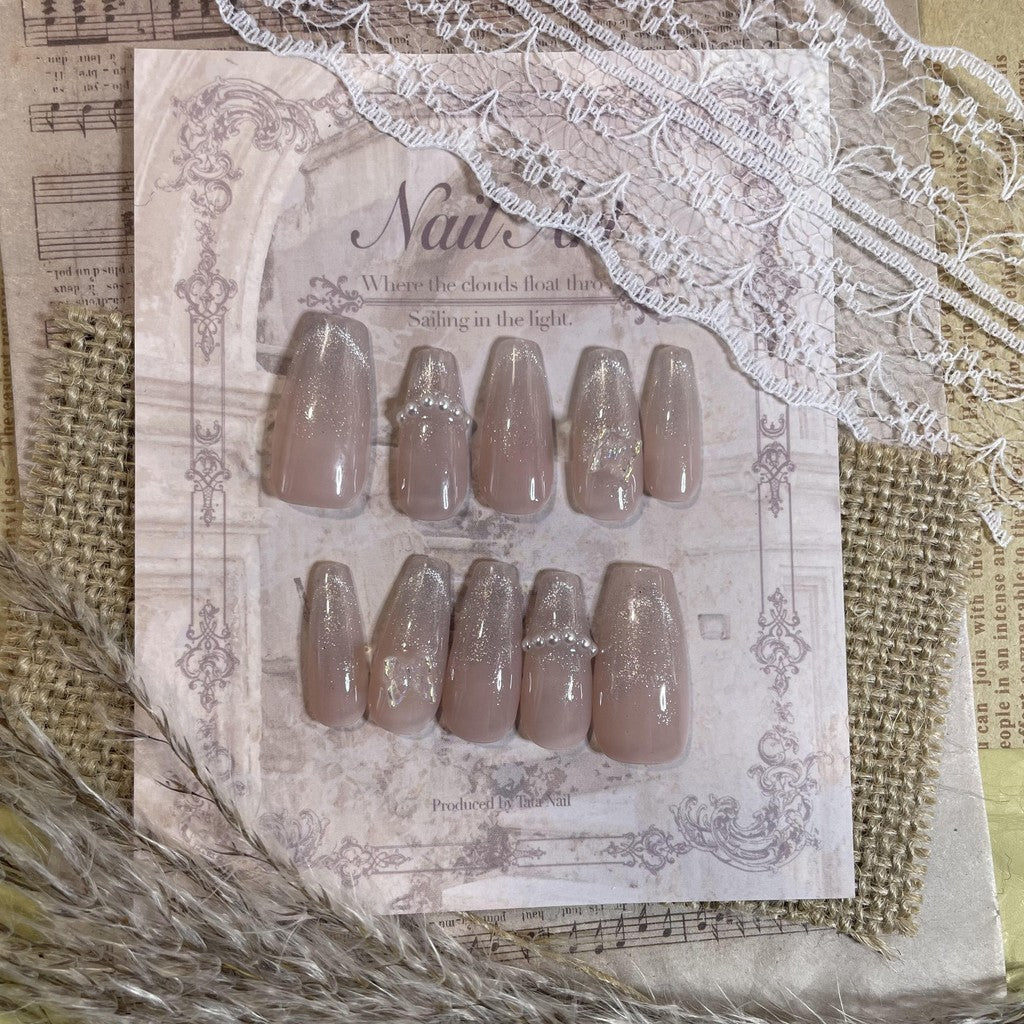 【FREE LEM 】HERA DIARY N17 3D Kuku Palsu HANDMADE 10pcs Fake Nail Pross on Nails kuku palsu wedding kuku perawatan kecantikan nail art