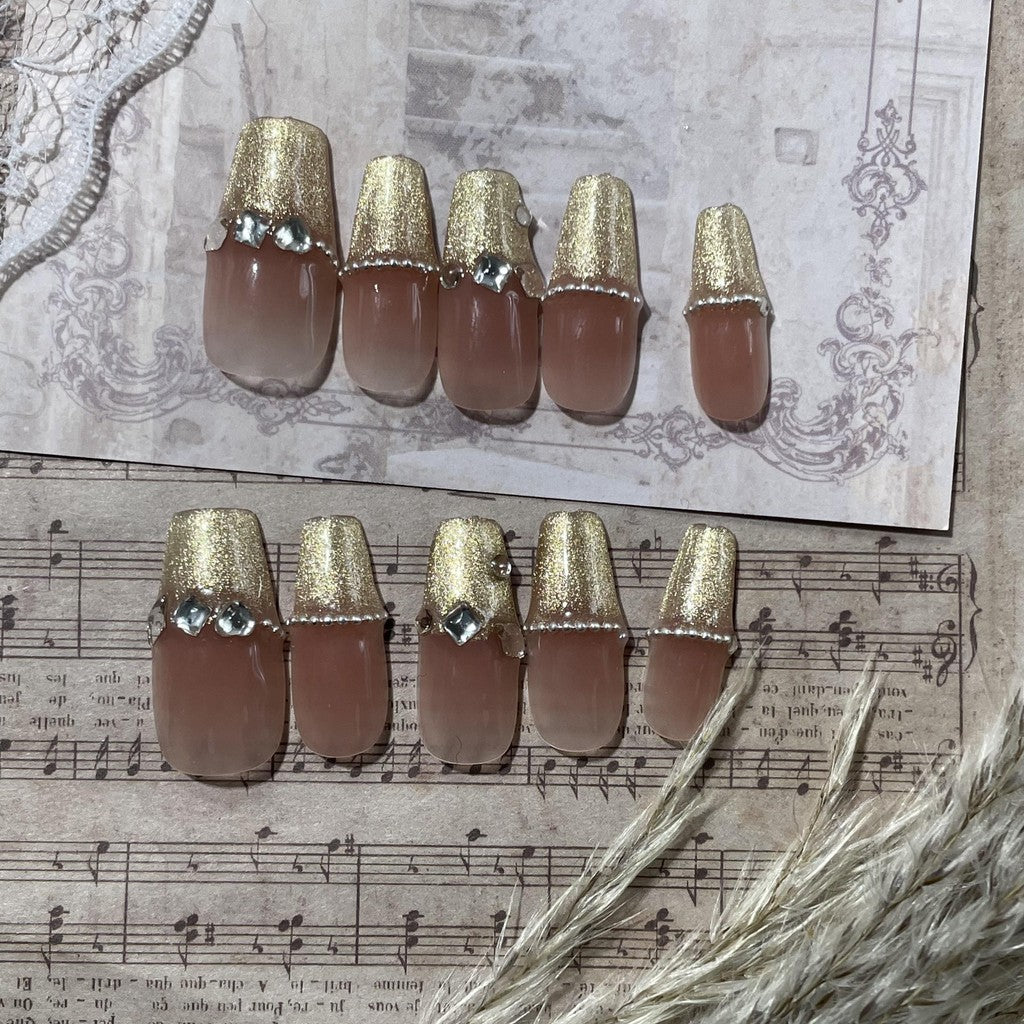 【FREE LEM 】HERA DIARY N09 3D Kuku Palsu HANDMADE 10pcs Fake Nail Pross on Nails kuku palsu wedding kuku perawatan kecantikan nail art