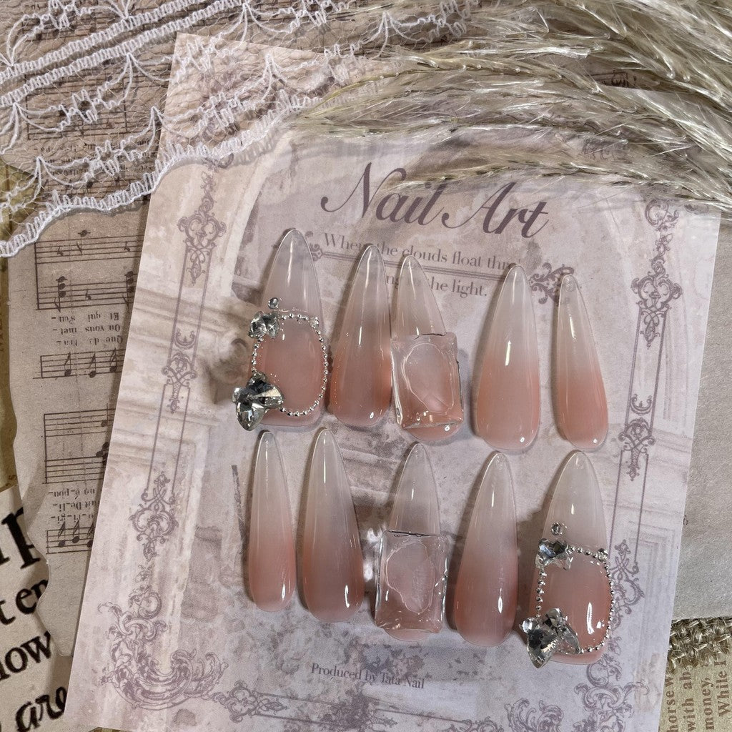 【FREE LEM 】HERA DIARY N04 3D Kuku Palsu HANDMADE 10pcs Fake Nail Pross on Nails kuku palsu wedding kuku perawatan kecantikan nail art