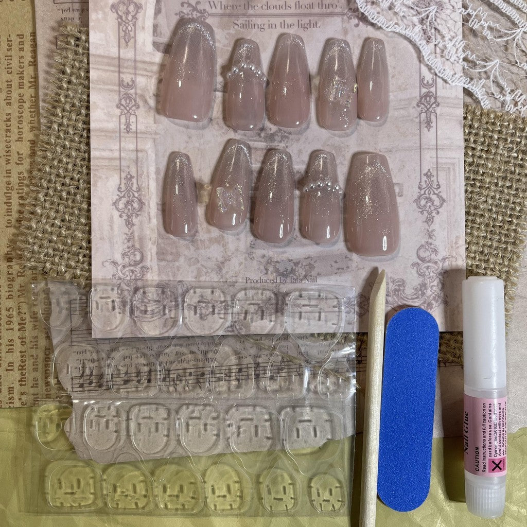 【FREE LEM 】HERA DIARY N17 3D Kuku Palsu HANDMADE 10pcs Fake Nail Pross on Nails kuku palsu wedding kuku perawatan kecantikan nail art