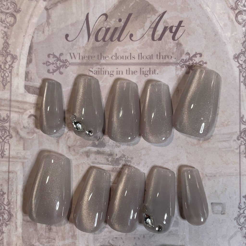 【FREE LEM 】HERA DIARY N14 3D Kuku Palsu HANDMADE 10pcs Fake Nail Pross on Nails kuku palsu wedding kuku perawatan kecantikan nail art