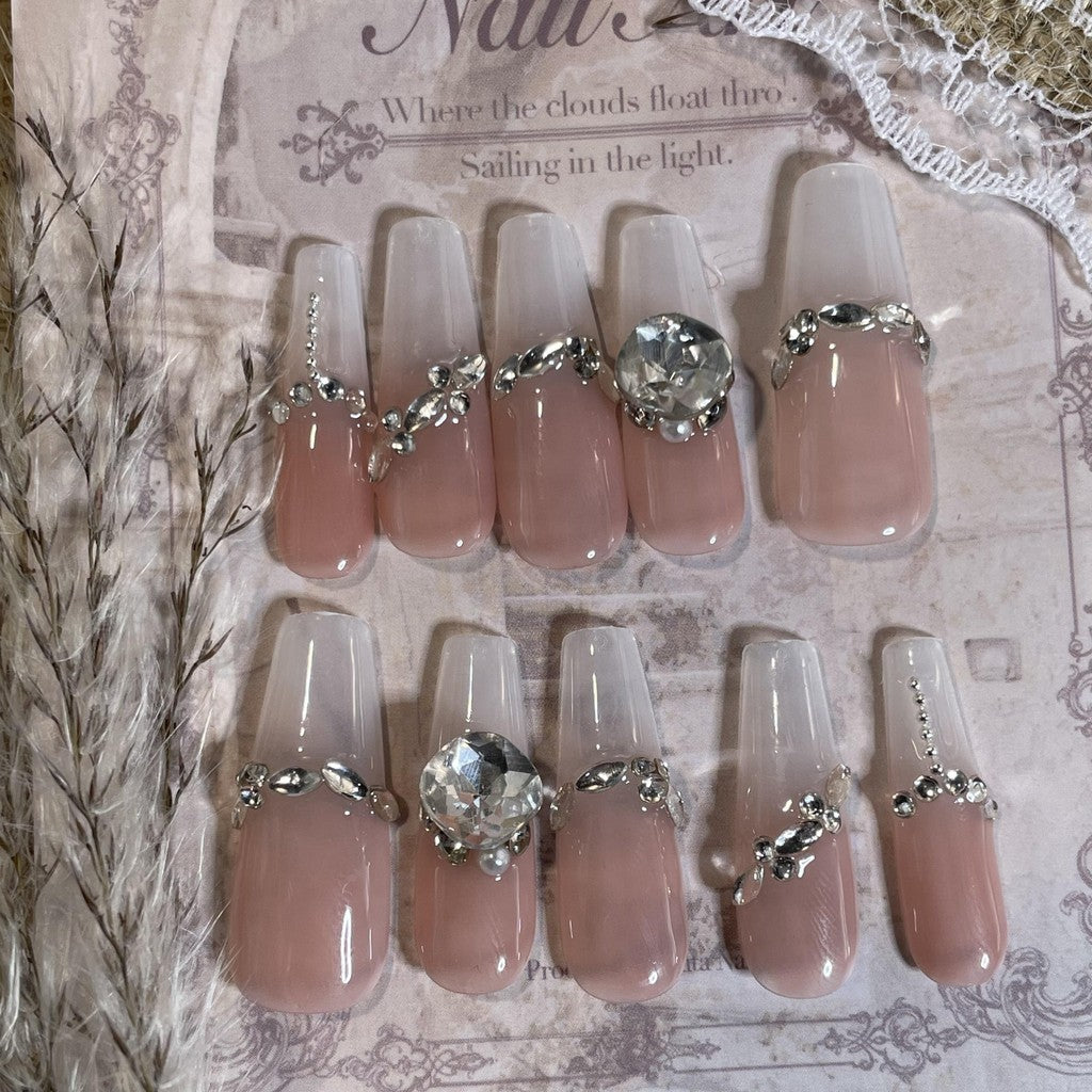 【FREE LEM 】HERA DIARY N10 3D Kuku Palsu HANDMADE 10pcs Fake Nail Pross on Nails kuku palsu wedding kuku perawatan kecantikan nail art