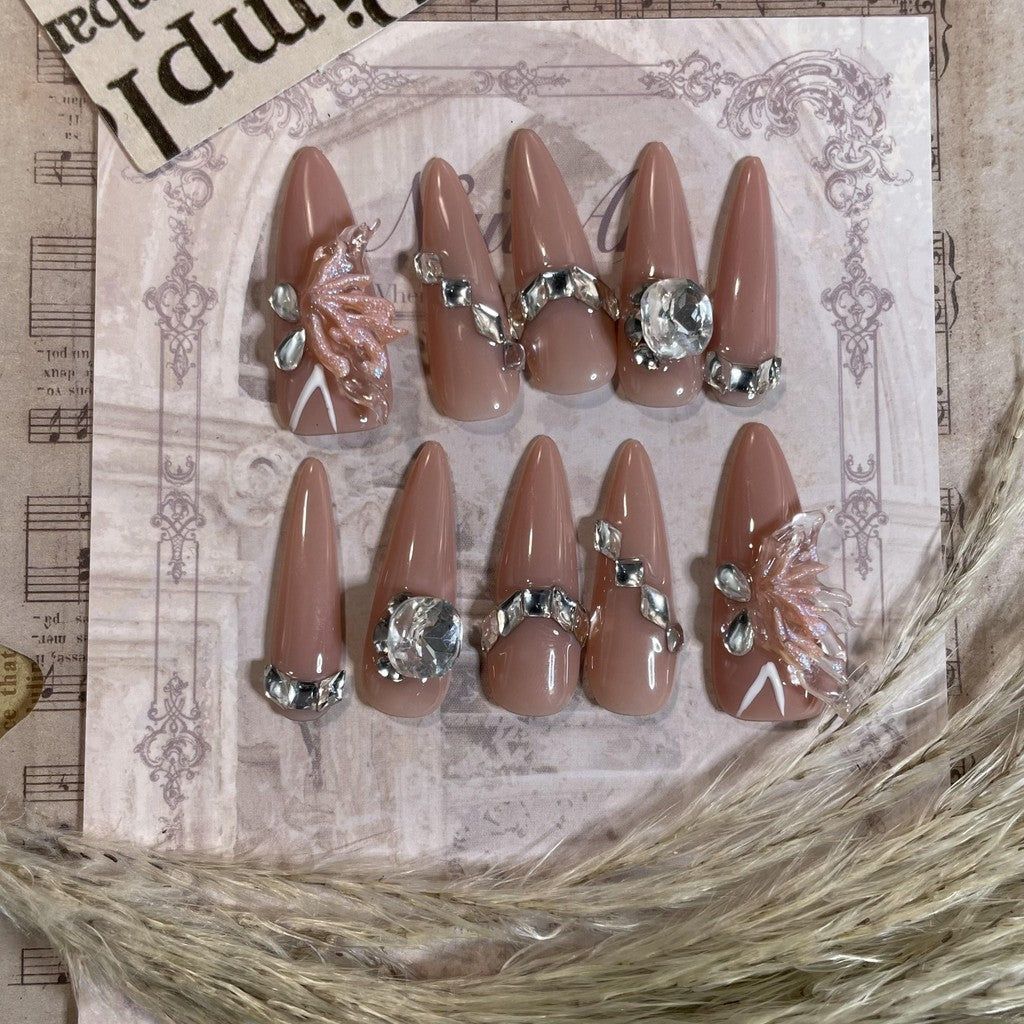 【FREE LEM 】HERA DIARY N05 3D Kuku Palsu HANDMADE 10pcs Fake Nail Pross on Nails kuku palsu wedding kuku perawatan kecantikan nail art