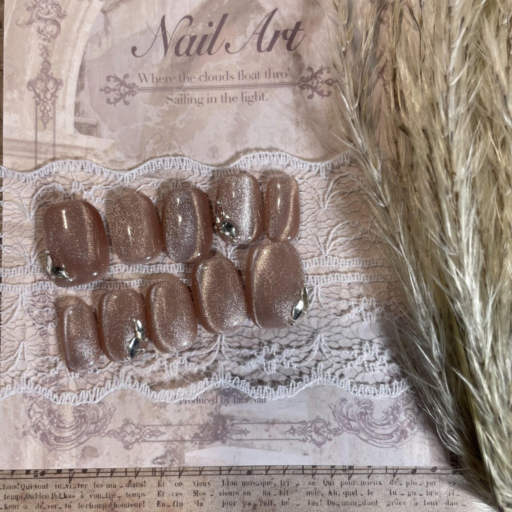 【FREE LEM 】HERA DIARY N12 3D Kuku Palsu HANDMADE 10pcs Fake Nail Pross on Nails kuku palsu wedding kuku perawatan kecantikan nail art