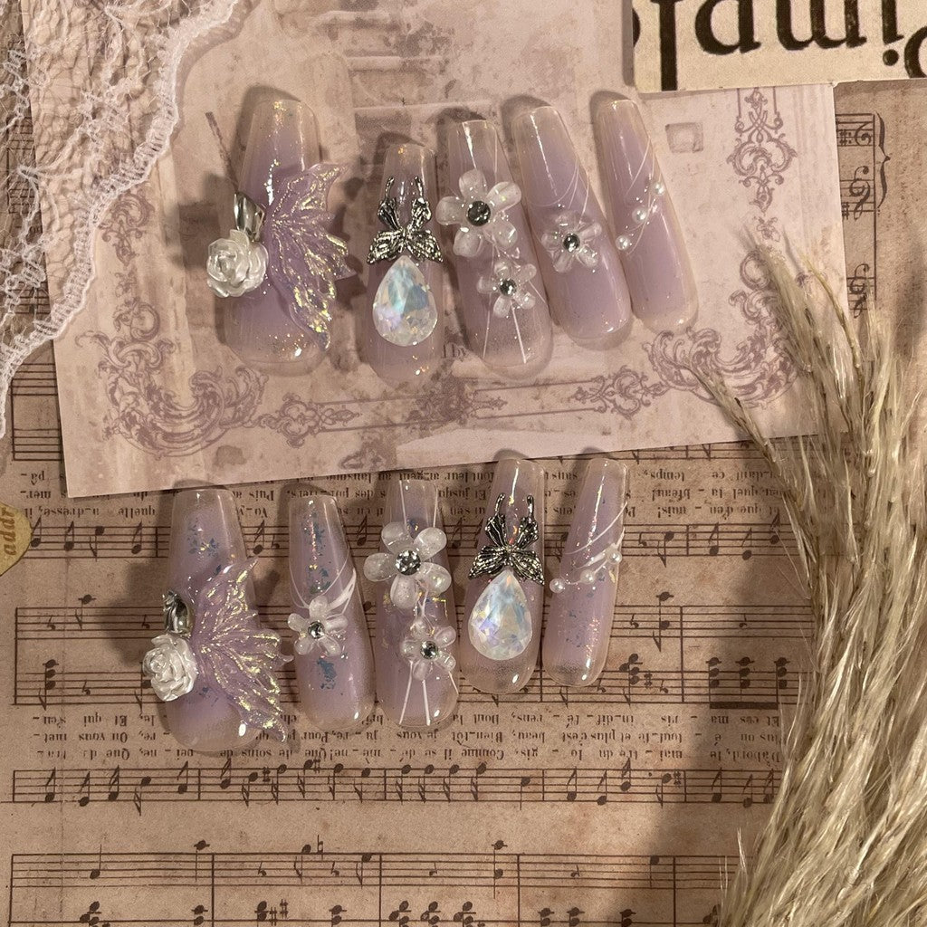 【FREE LEM 】HERA DIARY N03 3D Kuku Palsu HANDMADE 10pcs Fake Nail Pross on Nails kuku palsu wedding kuku perawatan kecantikan nail art