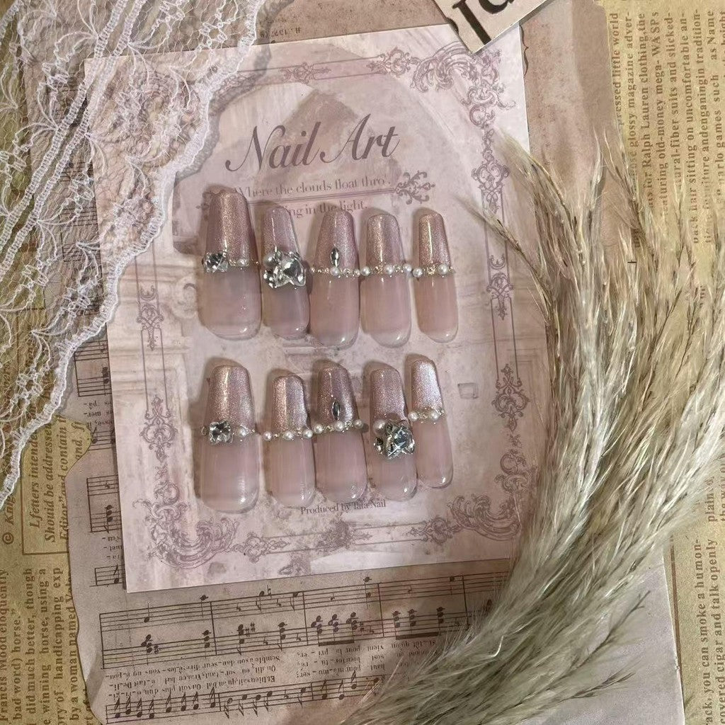 【FREE LEM 】HERA DIARY N02 3D Kuku Palsu HANDMADE 10pcs Fake Nail Pross on Nails kuku palsu wedding kuku perawatan kecantikan nail art
