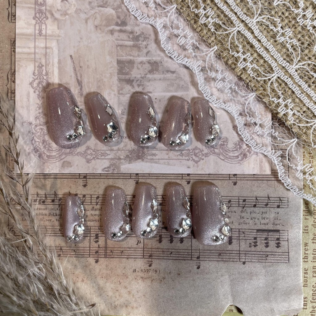 【FREE LEM 】HERA DIARY N11 3D Kuku Palsu HANDMADE 10pcs Fake Nail Pross on Nails kuku palsu wedding kuku perawatan kecantikan nail art