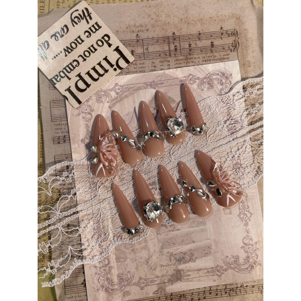 【FREE LEM 】HERA DIARY N05 3D Kuku Palsu HANDMADE 10pcs Fake Nail Pross on Nails kuku palsu wedding kuku perawatan kecantikan nail art