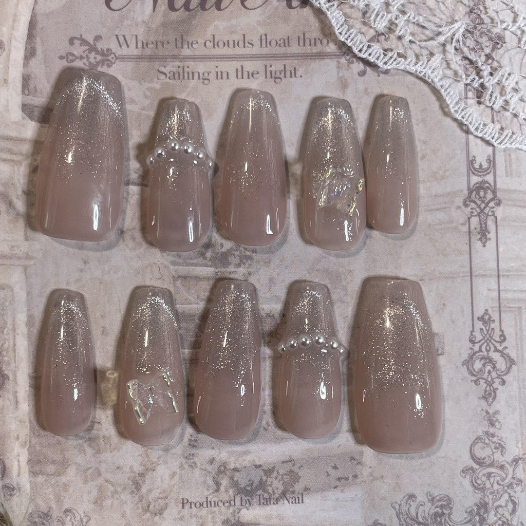 【FREE LEM 】HERA DIARY N17 3D Kuku Palsu HANDMADE 10pcs Fake Nail Pross on Nails kuku palsu wedding kuku perawatan kecantikan nail art