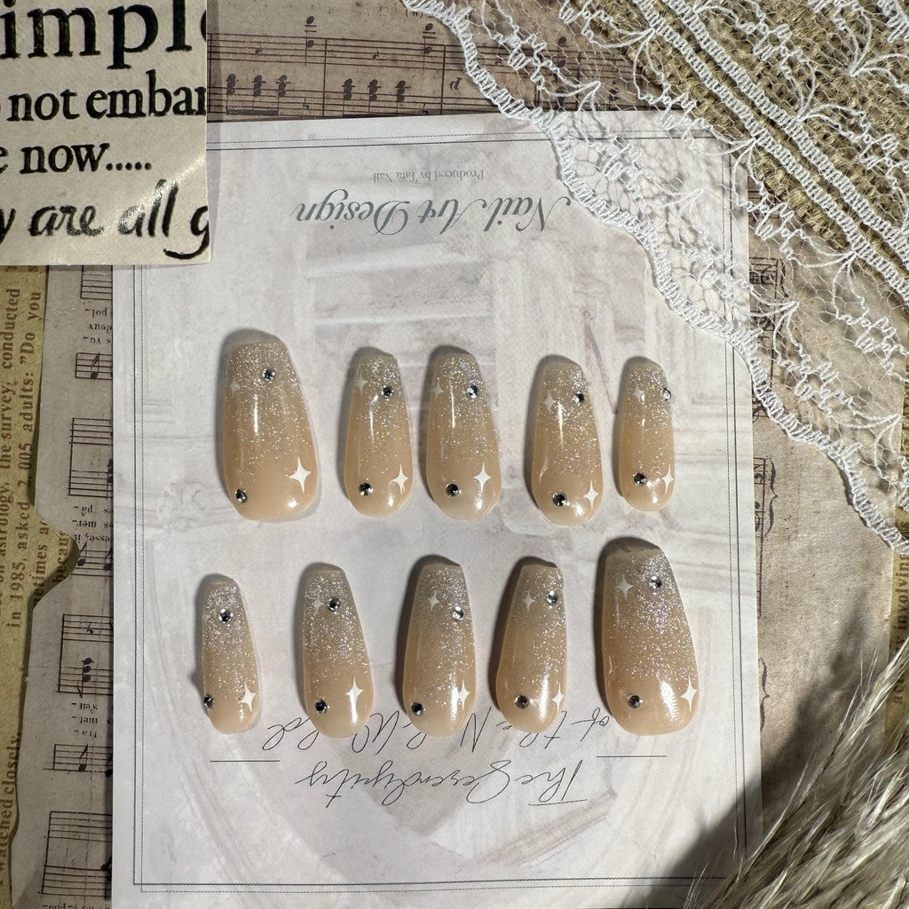 【FREE LEM 】HERA DIARY N16 3D Kuku Palsu HANDMADE 10pcs Fake Nail Pross on Nails kuku palsu wedding kuku perawatan kecantikan nail art