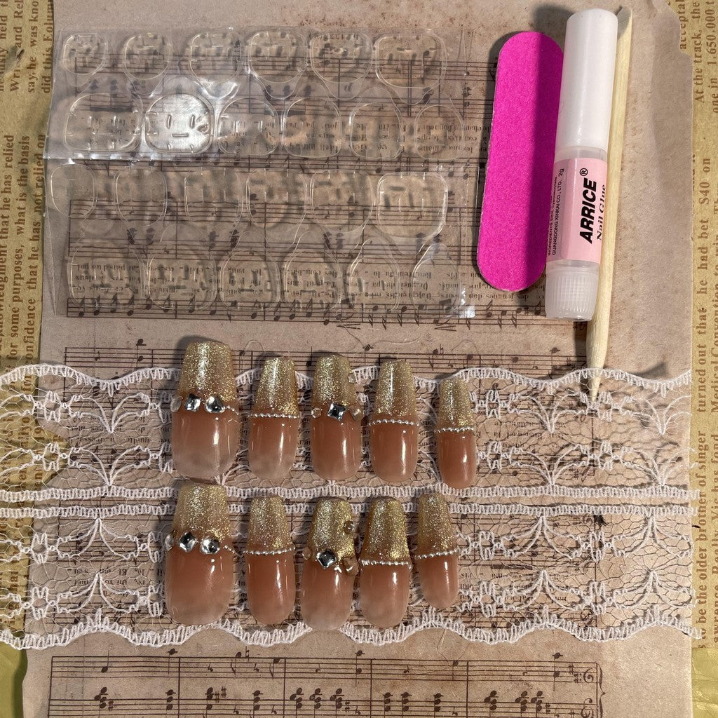 【FREE LEM 】HERA DIARY N09 3D Kuku Palsu HANDMADE 10pcs Fake Nail Pross on Nails kuku palsu wedding kuku perawatan kecantikan nail art