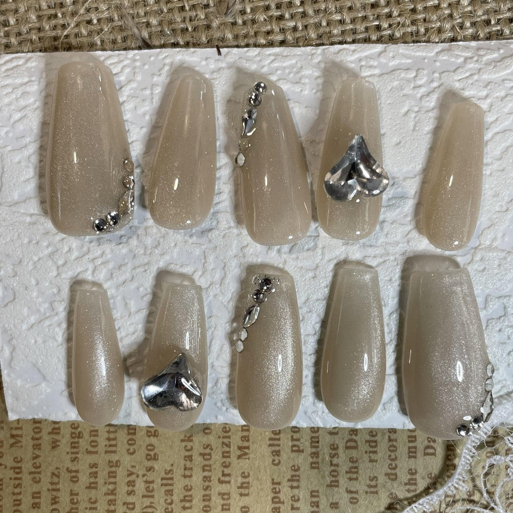 【FREE LEM 】HERA DIARY N06 3D Kuku Palsu HANDMADE 10pcs Fake Nail Pross on Nails kuku palsu wedding kuku perawatan kecantikan nail art
