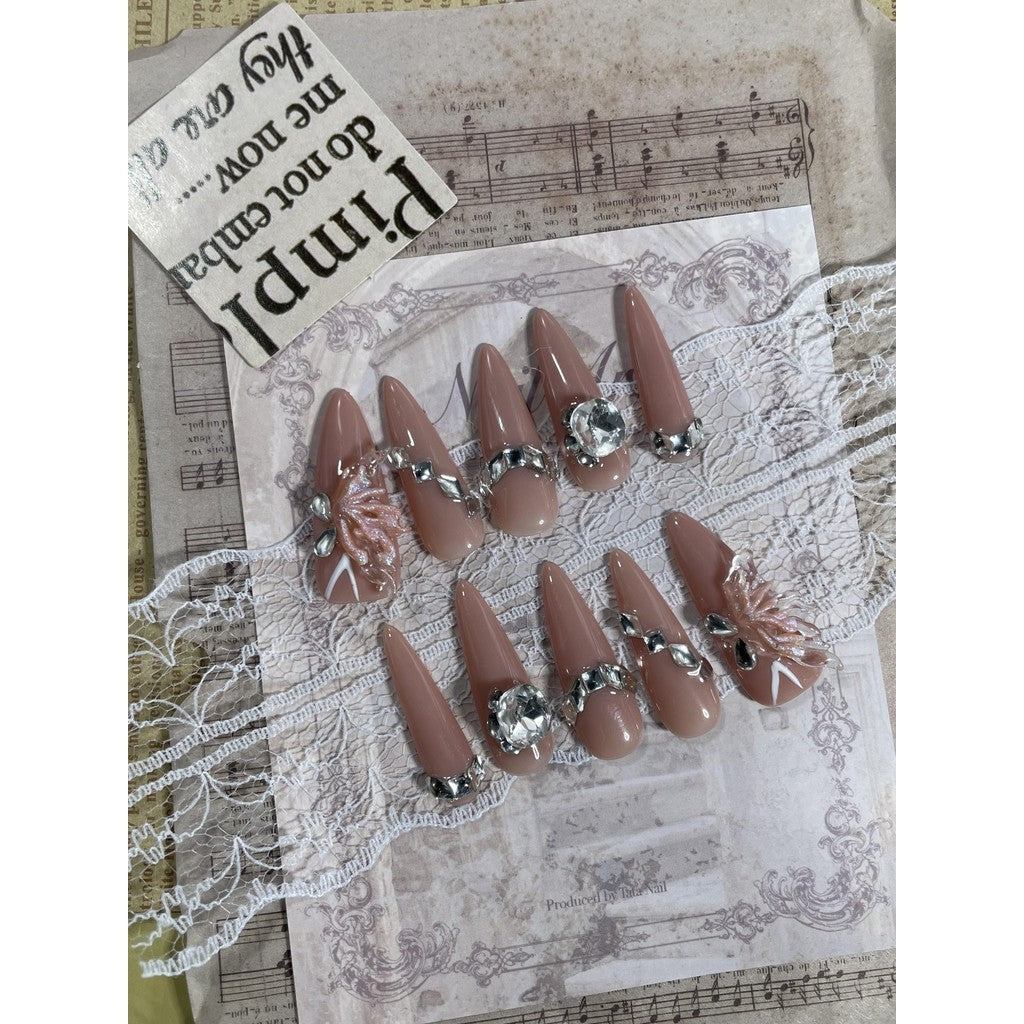 【FREE LEM 】HERA DIARY N05 3D Kuku Palsu HANDMADE 10pcs Fake Nail Pross on Nails kuku palsu wedding kuku perawatan kecantikan nail art