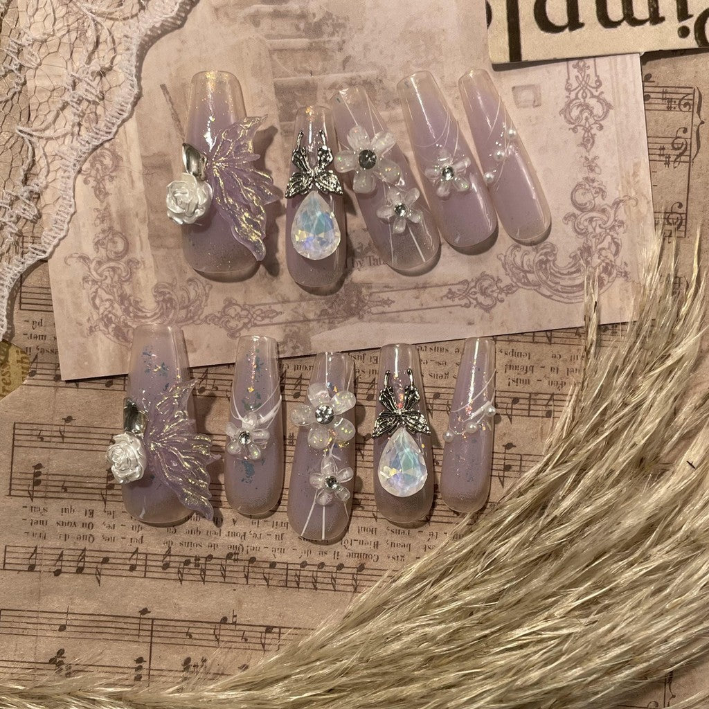 【FREE LEM 】HERA DIARY N03 3D Kuku Palsu HANDMADE 10pcs Fake Nail Pross on Nails kuku palsu wedding kuku perawatan kecantikan nail art