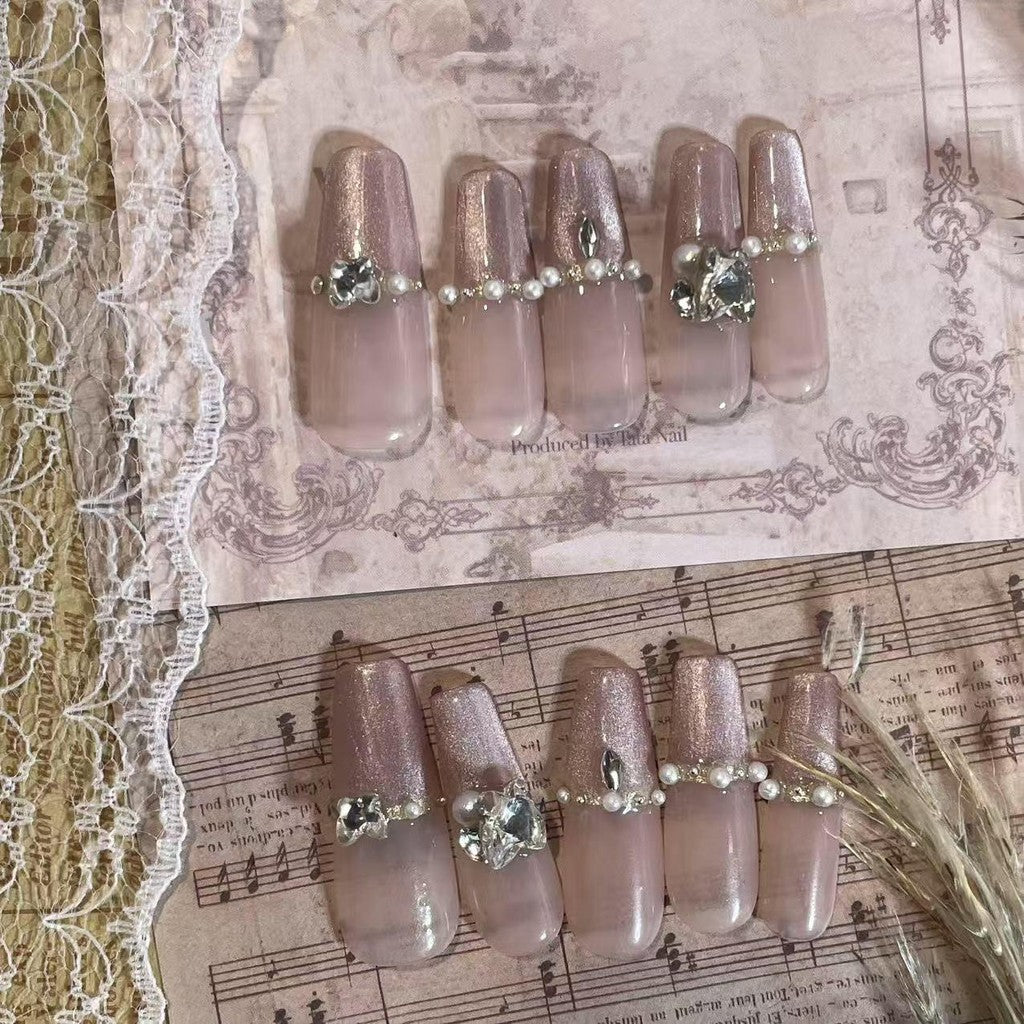【FREE LEM 】HERA DIARY N02 3D Kuku Palsu HANDMADE 10pcs Fake Nail Pross on Nails kuku palsu wedding kuku perawatan kecantikan nail art