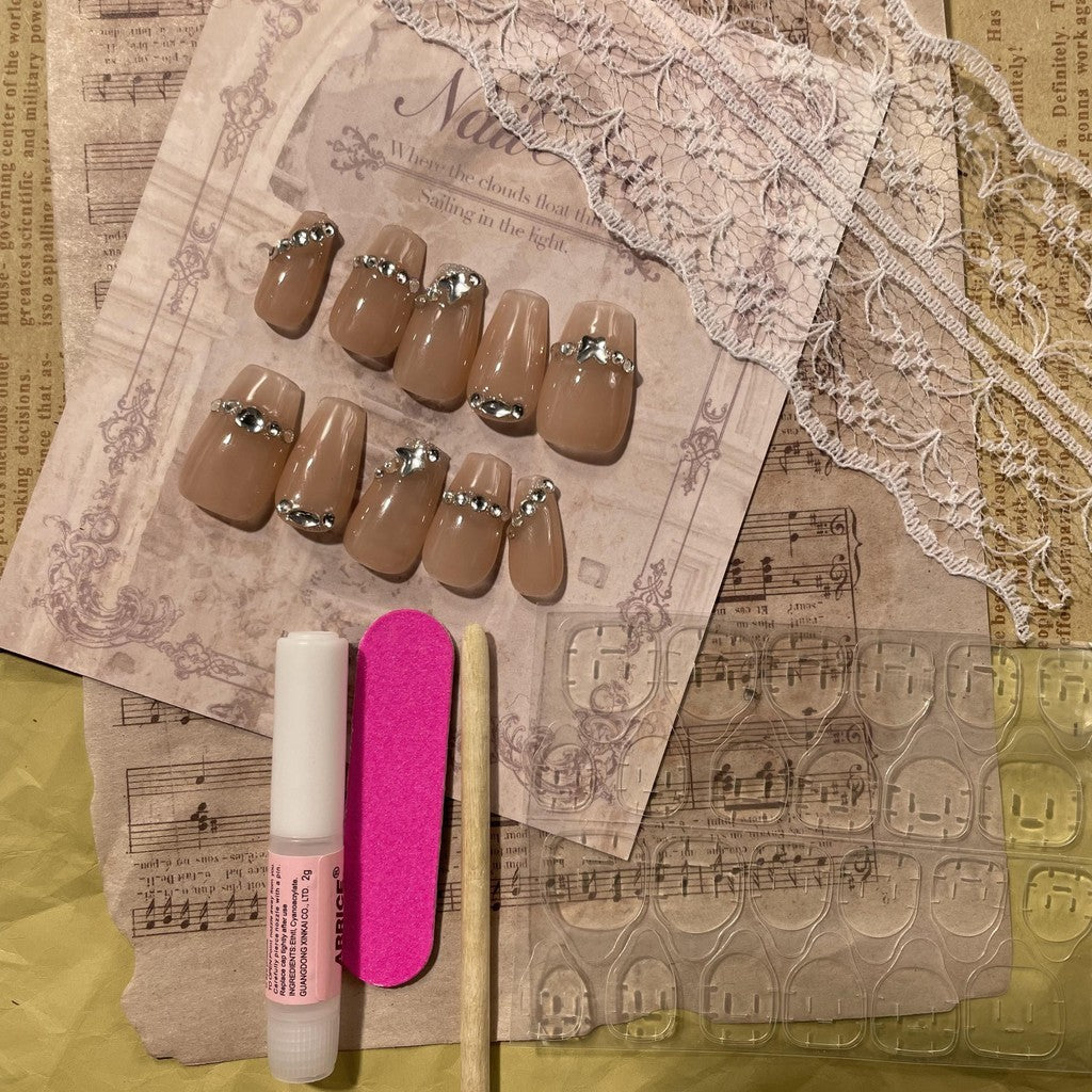 【FREE LEM 】HERA DIARY N13 3D Kuku Palsu HANDMADE 10pcs Fake Nail Pross on Nails kuku palsu wedding kuku perawatan kecantikan nail art