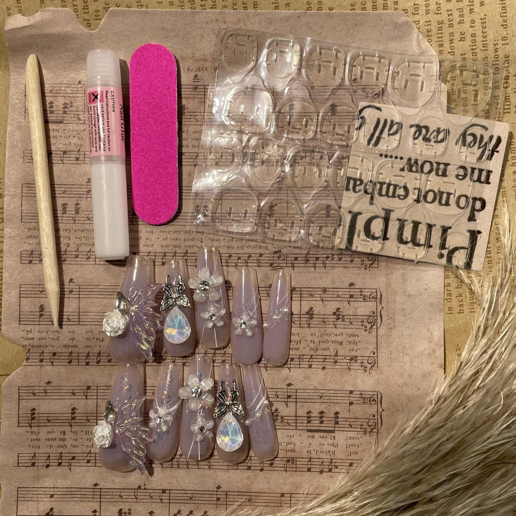 【FREE LEM 】HERA DIARY N03 3D Kuku Palsu HANDMADE 10pcs Fake Nail Pross on Nails kuku palsu wedding kuku perawatan kecantikan nail art