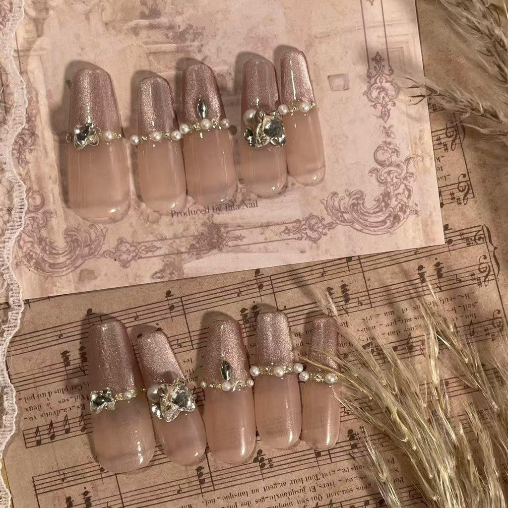 【FREE LEM 】HERA DIARY N02 3D Kuku Palsu HANDMADE 10pcs Fake Nail Pross on Nails kuku palsu wedding kuku perawatan kecantikan nail art