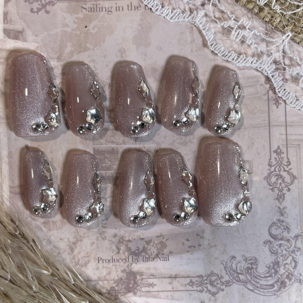 【FREE LEM 】HERA DIARY N11 3D Kuku Palsu HANDMADE 10pcs Fake Nail Pross on Nails kuku palsu wedding kuku perawatan kecantikan nail art