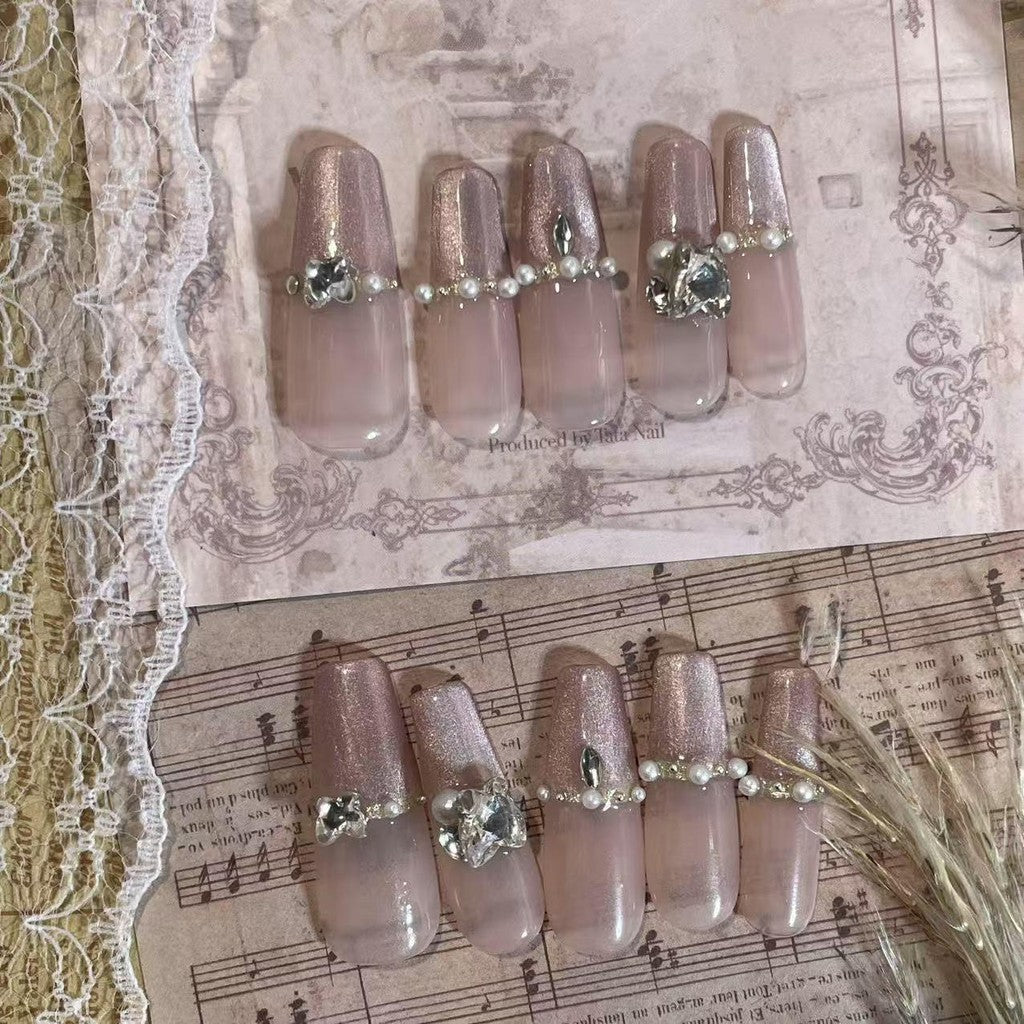 【FREE LEM 】HERA DIARY N02 3D Kuku Palsu HANDMADE 10pcs Fake Nail Pross on Nails kuku palsu wedding kuku perawatan kecantikan nail art