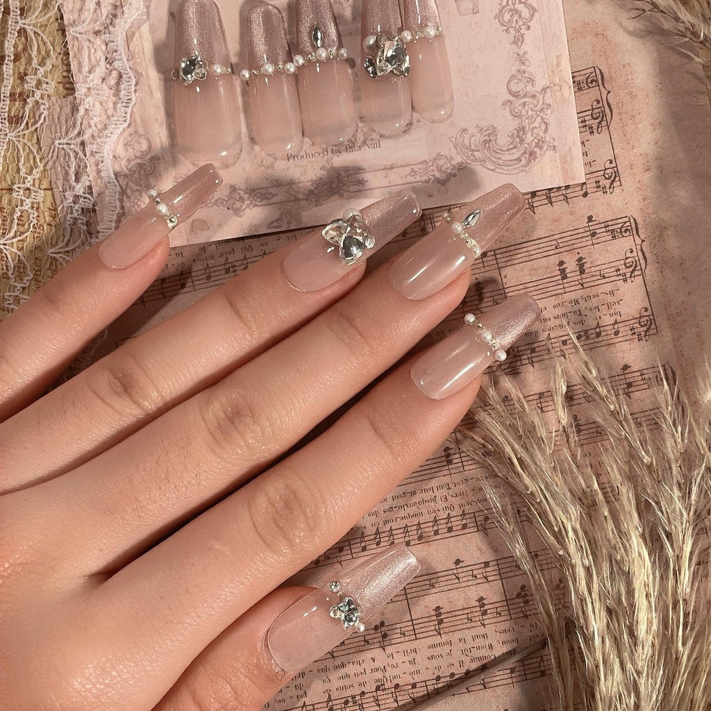 【FREE LEM 】HERA DIARY N02 3D Kuku Palsu HANDMADE 10pcs Fake Nail Pross on Nails kuku palsu wedding kuku perawatan kecantikan nail art