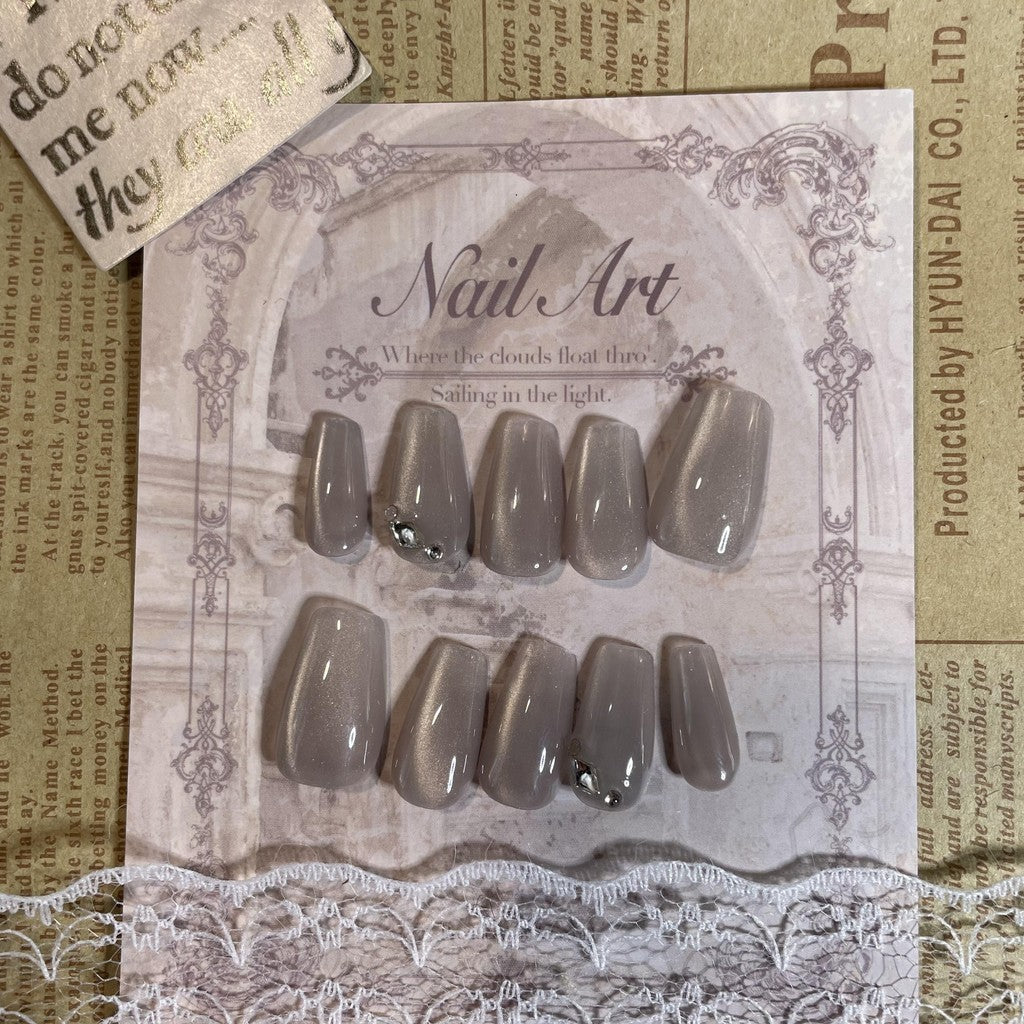 【FREE LEM 】HERA DIARY N14 3D Kuku Palsu HANDMADE 10pcs Fake Nail Pross on Nails kuku palsu wedding kuku perawatan kecantikan nail art