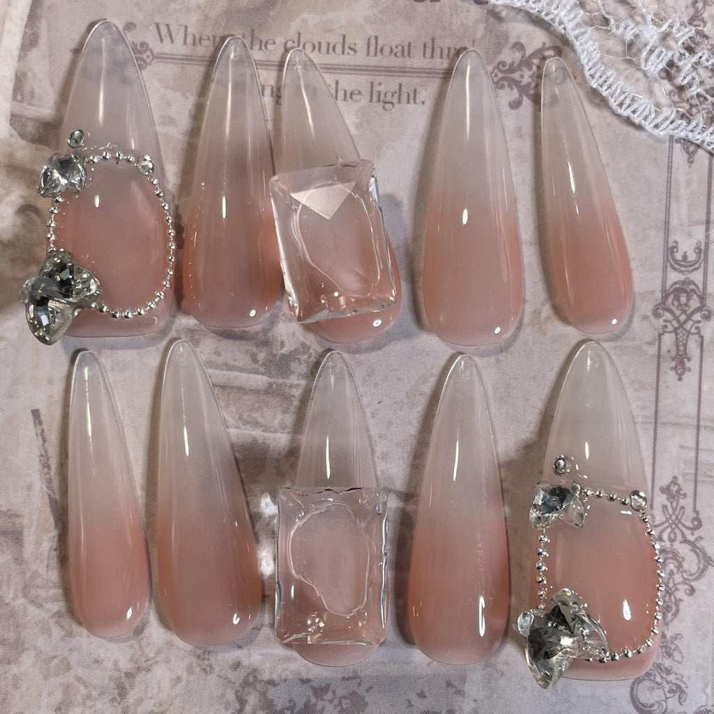 【FREE LEM 】HERA DIARY N04 3D Kuku Palsu HANDMADE 10pcs Fake Nail Pross on Nails kuku palsu wedding kuku perawatan kecantikan nail art