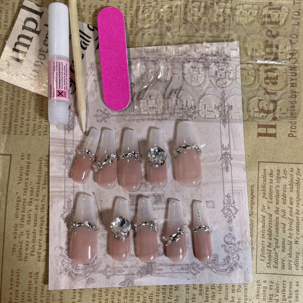 【FREE LEM 】HERA DIARY N10 3D Kuku Palsu HANDMADE 10pcs Fake Nail Pross on Nails kuku palsu wedding kuku perawatan kecantikan nail art