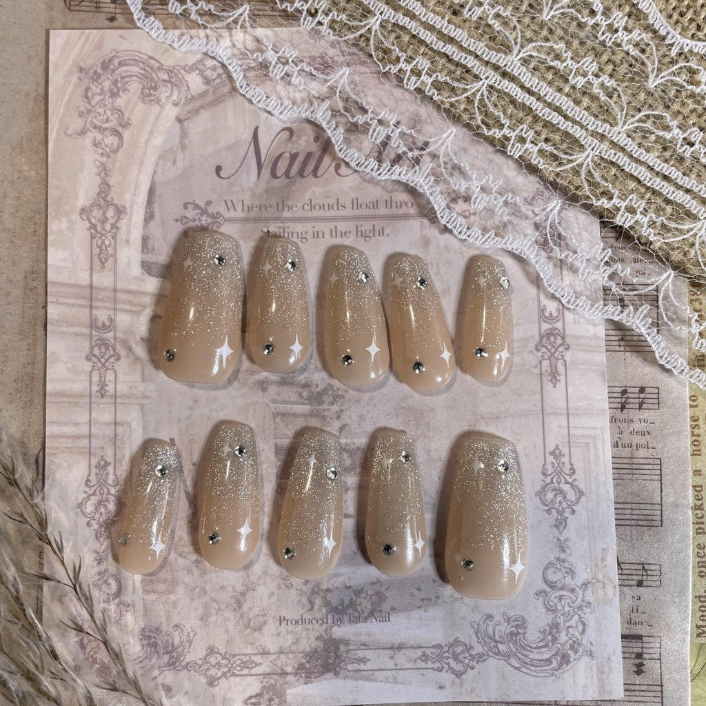 【FREE LEM 】HERA DIARY N16 3D Kuku Palsu HANDMADE 10pcs Fake Nail Pross on Nails kuku palsu wedding kuku perawatan kecantikan nail art
