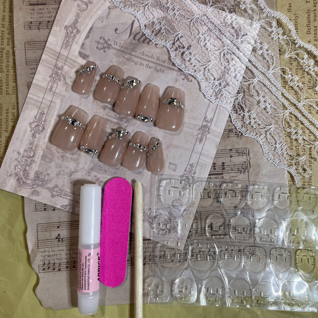 【FREE LEM 】HERA DIARY N13 3D Kuku Palsu HANDMADE 10pcs Fake Nail Pross on Nails kuku palsu wedding kuku perawatan kecantikan nail art
