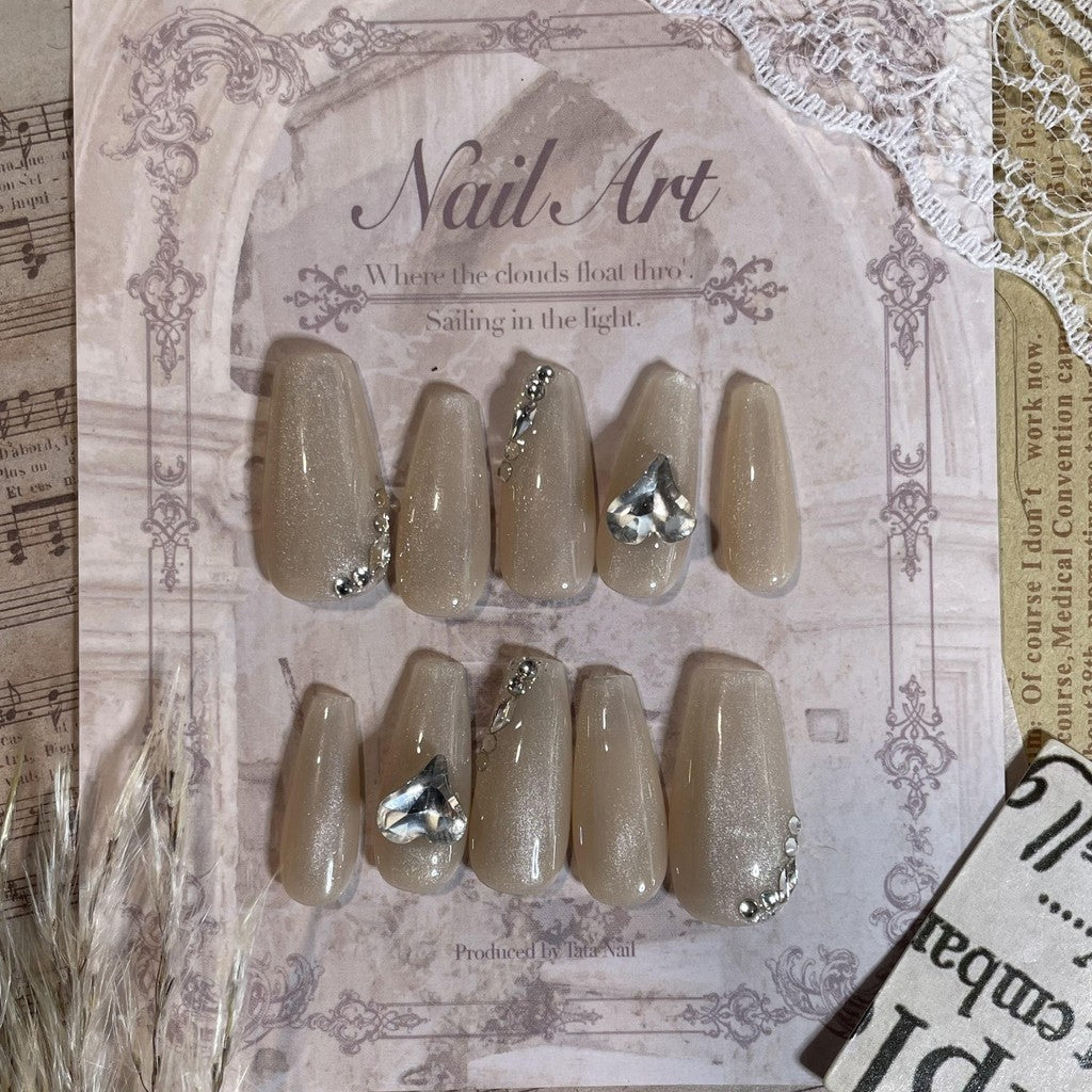 【FREE LEM 】HERA DIARY N06 3D Kuku Palsu HANDMADE 10pcs Fake Nail Pross on Nails kuku palsu wedding kuku perawatan kecantikan nail art