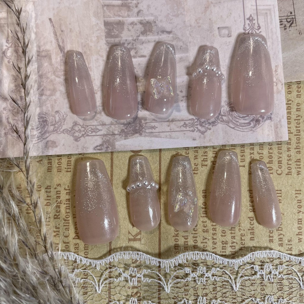【FREE LEM 】HERA DIARY N17 3D Kuku Palsu HANDMADE 10pcs Fake Nail Pross on Nails kuku palsu wedding kuku perawatan kecantikan nail art
