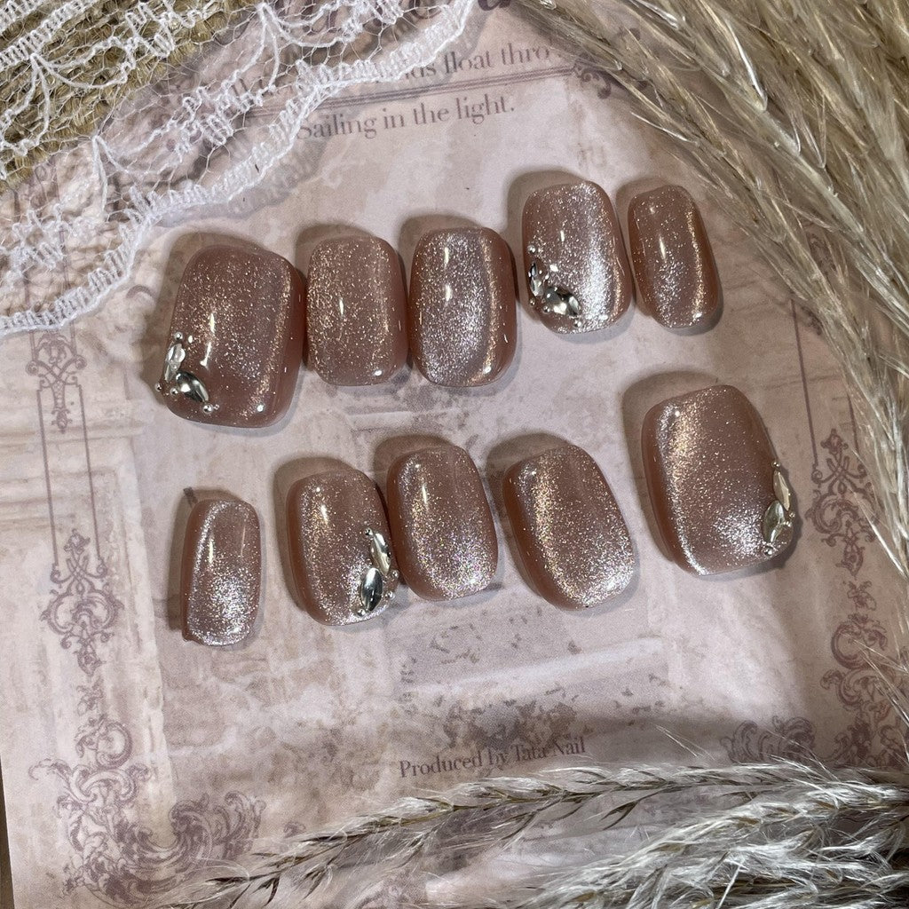 【FREE LEM 】HERA DIARY N12 3D Kuku Palsu HANDMADE 10pcs Fake Nail Pross on Nails kuku palsu wedding kuku perawatan kecantikan nail art