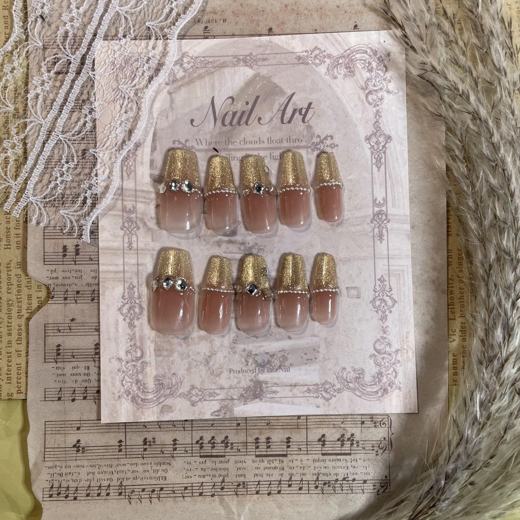 【FREE LEM 】HERA DIARY N09 3D Kuku Palsu HANDMADE 10pcs Fake Nail Pross on Nails kuku palsu wedding kuku perawatan kecantikan nail art