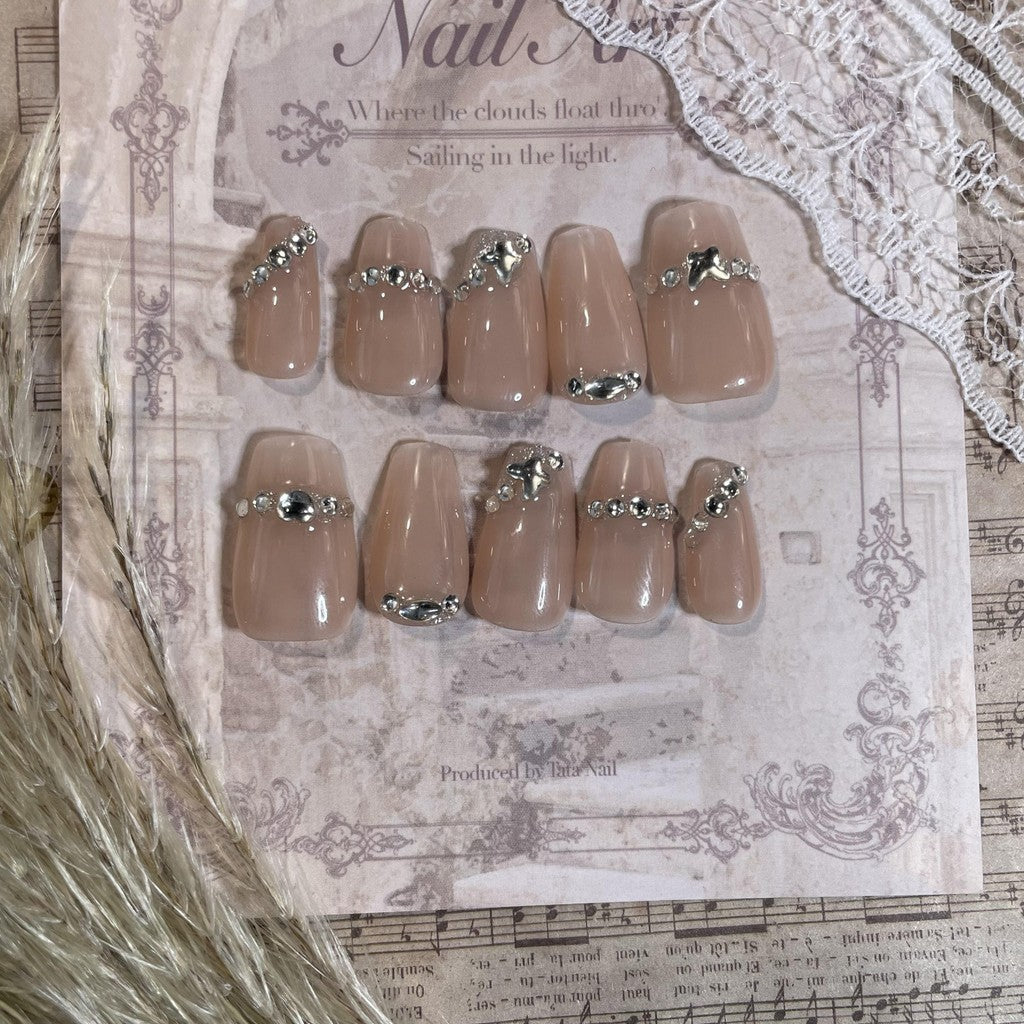【FREE LEM 】HERA DIARY N13 3D Kuku Palsu HANDMADE 10pcs Fake Nail Pross on Nails kuku palsu wedding kuku perawatan kecantikan nail art