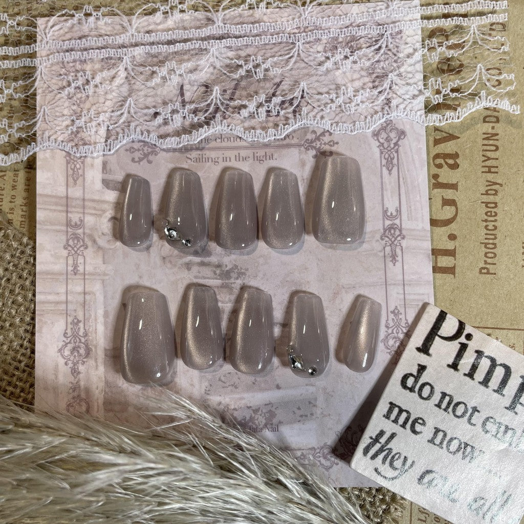 【FREE LEM 】HERA DIARY N14 3D Kuku Palsu HANDMADE 10pcs Fake Nail Pross on Nails kuku palsu wedding kuku perawatan kecantikan nail art