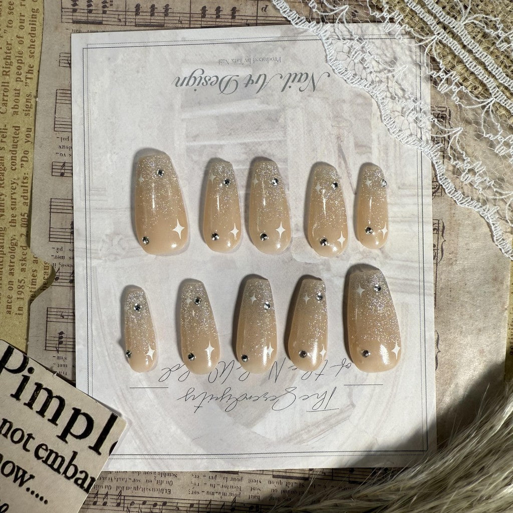 【FREE LEM 】HERA DIARY N16 3D Kuku Palsu HANDMADE 10pcs Fake Nail Pross on Nails kuku palsu wedding kuku perawatan kecantikan nail art