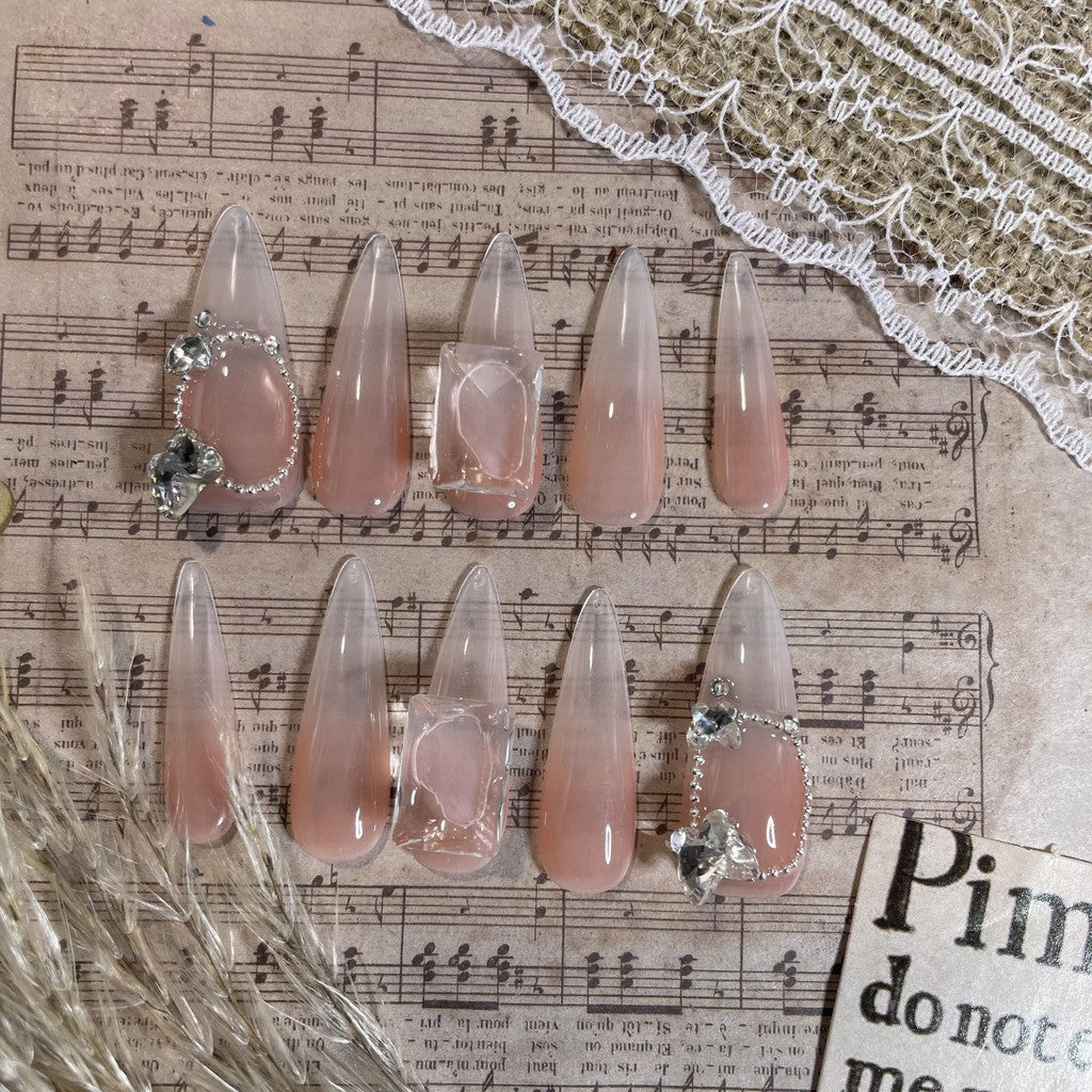 【FREE LEM 】HERA DIARY N04 3D Kuku Palsu HANDMADE 10pcs Fake Nail Pross on Nails kuku palsu wedding kuku perawatan kecantikan nail art