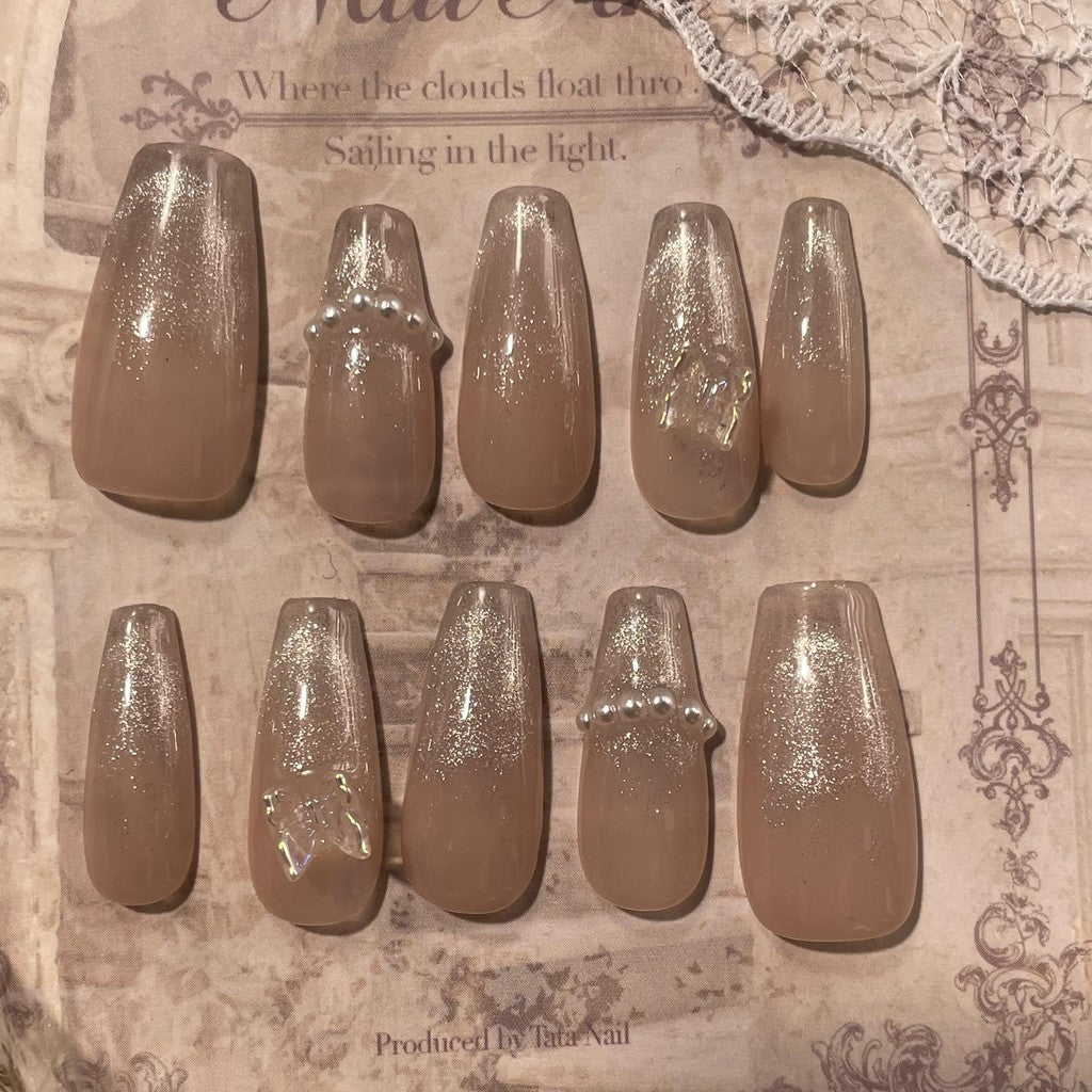 【FREE LEM 】HERA DIARY N17 3D Kuku Palsu HANDMADE 10pcs Fake Nail Pross on Nails kuku palsu wedding kuku perawatan kecantikan nail art