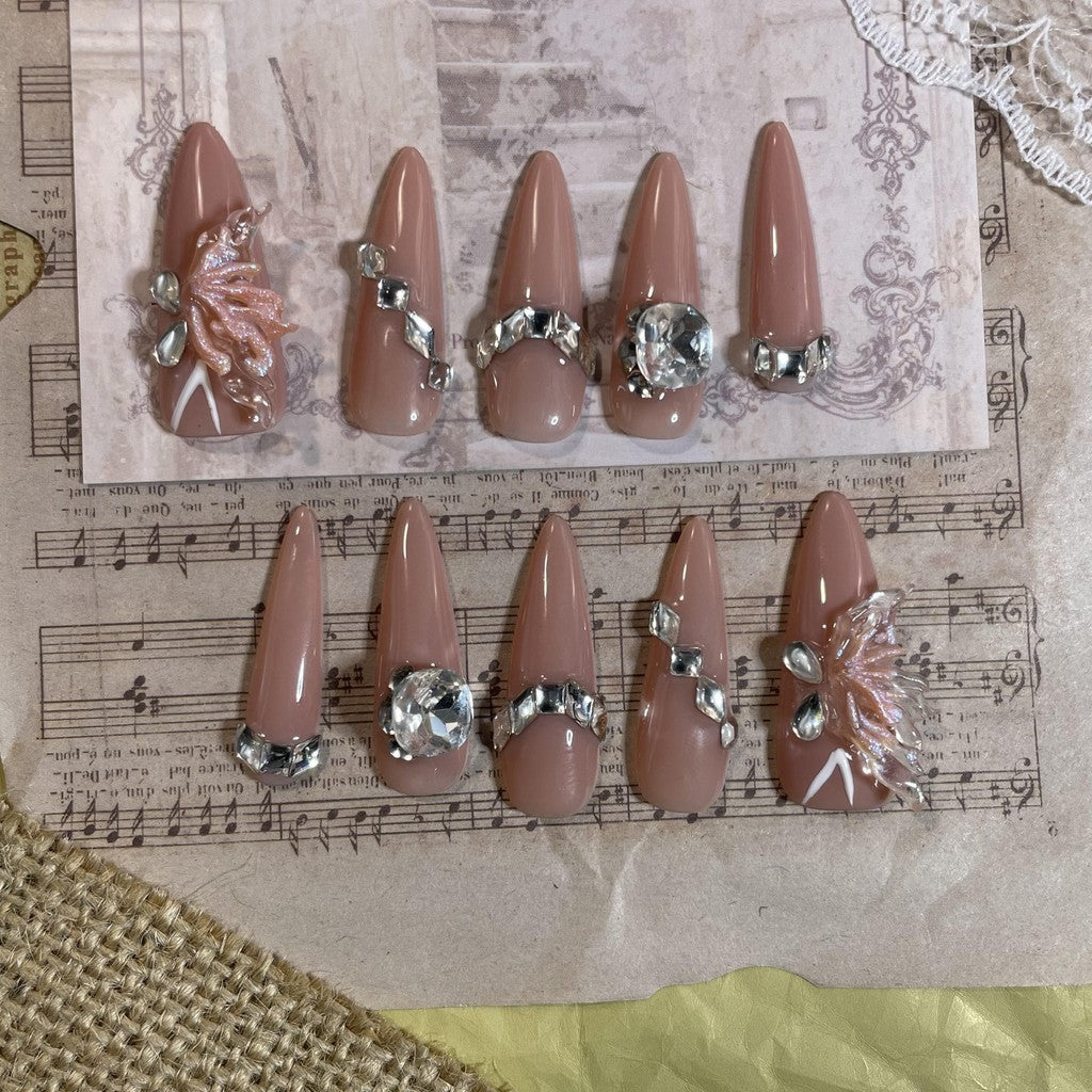 【FREE LEM 】HERA DIARY N05 3D Kuku Palsu HANDMADE 10pcs Fake Nail Pross on Nails kuku palsu wedding kuku perawatan kecantikan nail art