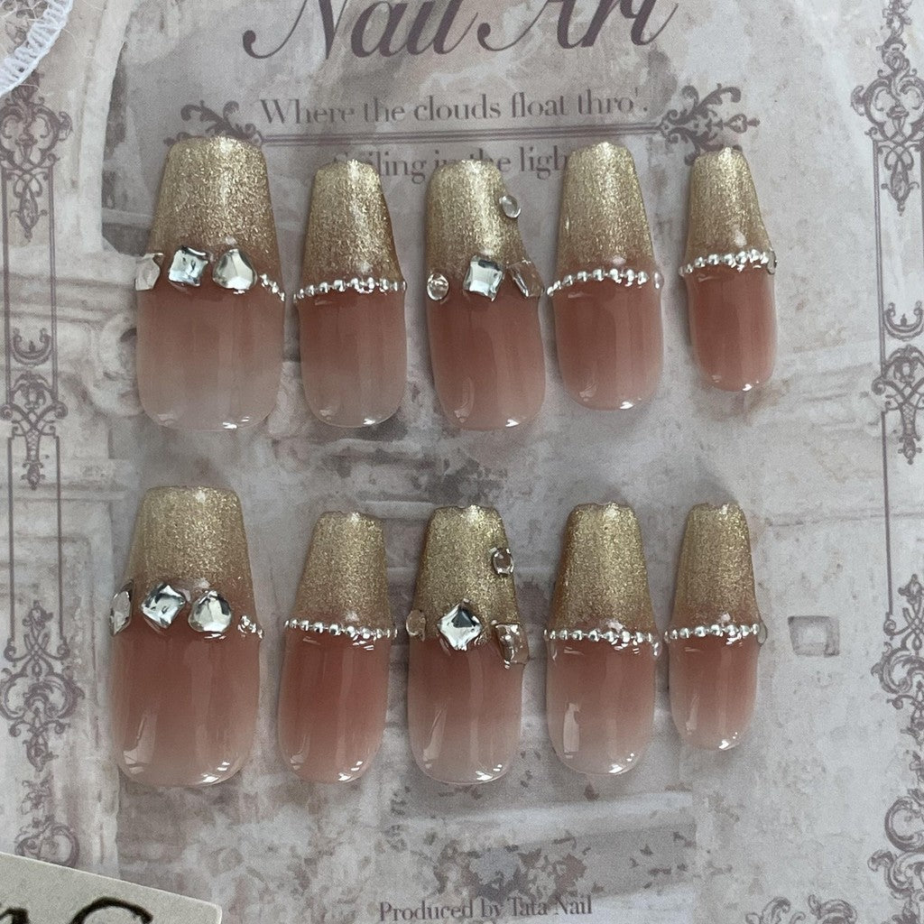 【FREE LEM 】HERA DIARY N09 3D Kuku Palsu HANDMADE 10pcs Fake Nail Pross on Nails kuku palsu wedding kuku perawatan kecantikan nail art