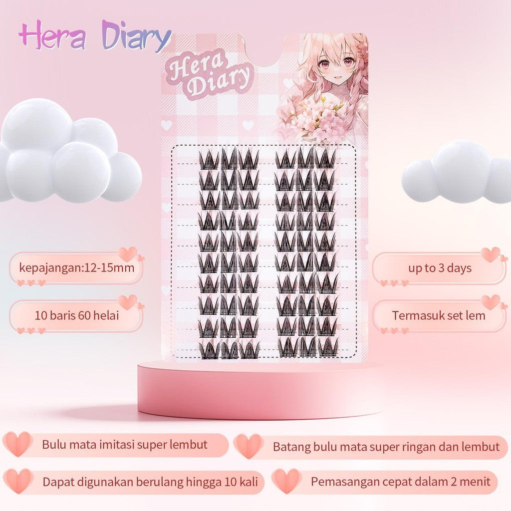 A13【GRATIS LEM】Hera Diary #D Bulu Mata Palsu Cat Eye 10Baris Eyelash Douyin Anime Cospaly fox eye