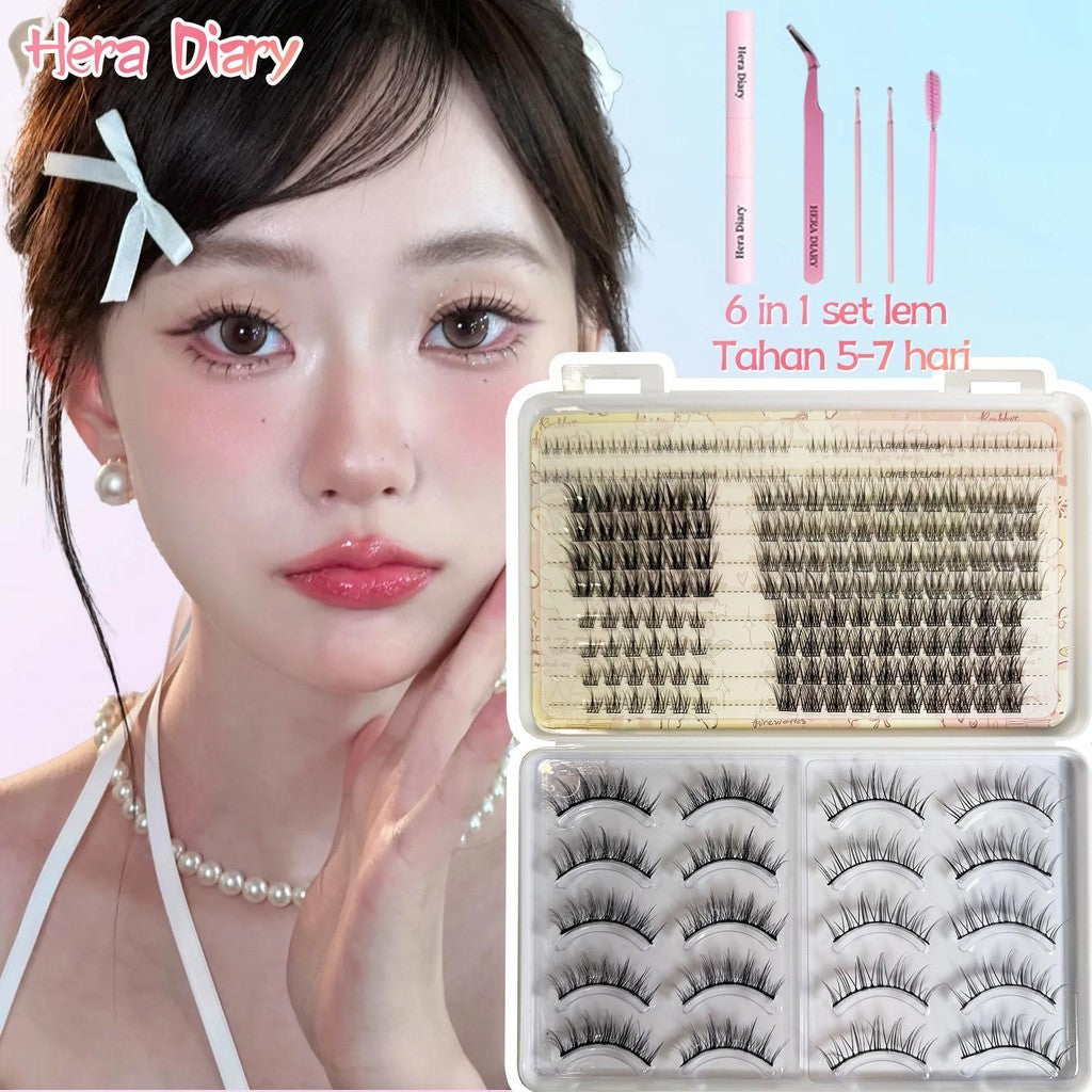 C05【FREE LEM】Hera Diary 7in1 187pcs Strip+Individual eyelash Bulumata Palsu Douyin Manga Anime Bulumata palsu bawah Natural Eyelash Extension