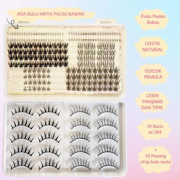 C04【FREE LEM】Hera Diary 7in1 184pcs Strip + Individual eyelash Bulumata palsu Douyin Manga Bulumata palsu bawah Natural eyelash ekstansi