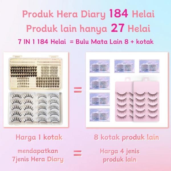 C04【FREE LEM】Hera Diary 7in1 184pcs Strip + Individual eyelash Bulumata palsu Douyin Manga Bulumata palsu bawah Natural eyelash ekstansi