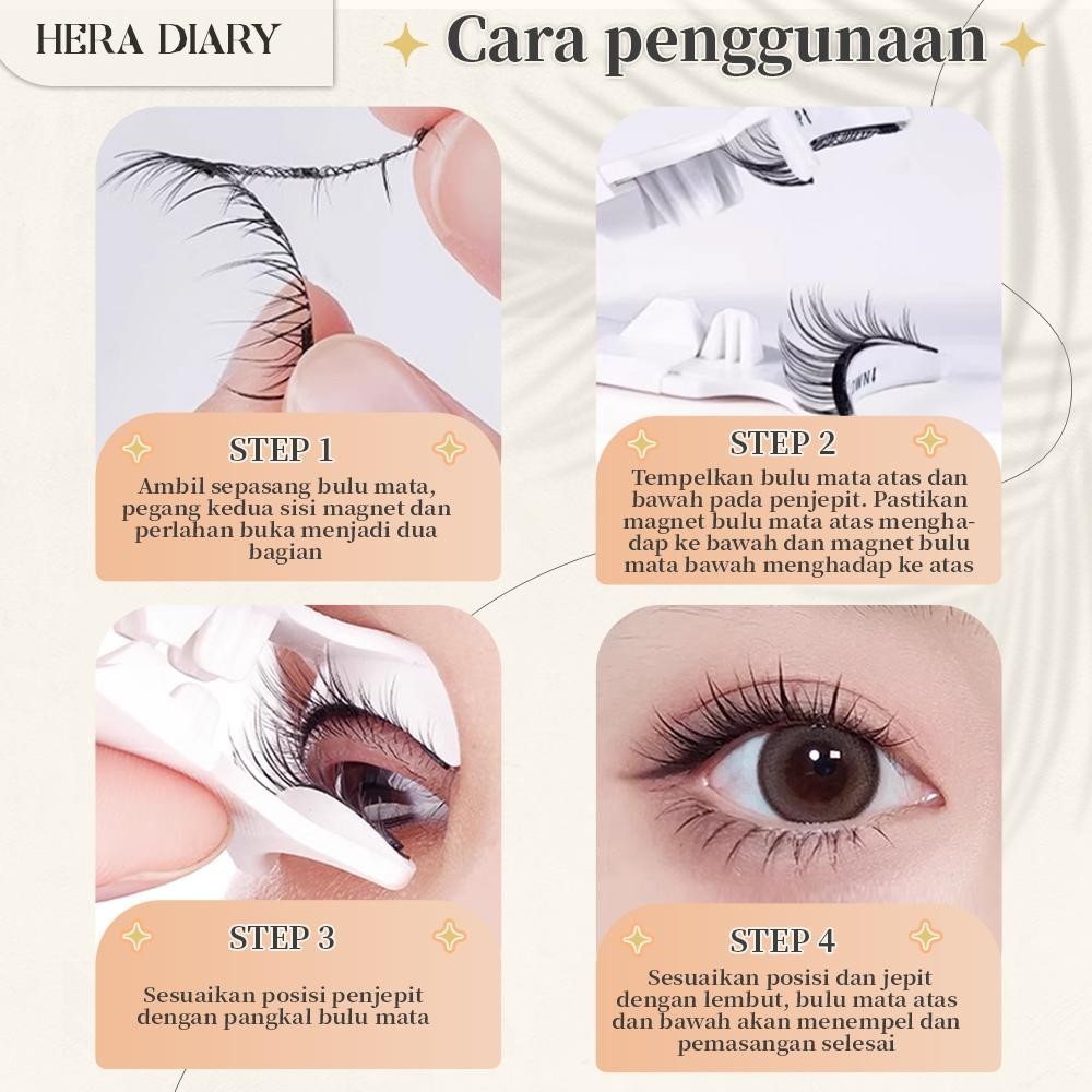 【Gratis Aplikator】MG03 Hera Diary Bulu Mata Magnetik Tanpa Lem Eyelash Magnet Douyin Instan Natural Soft Tahan Lama Bisa Berulang