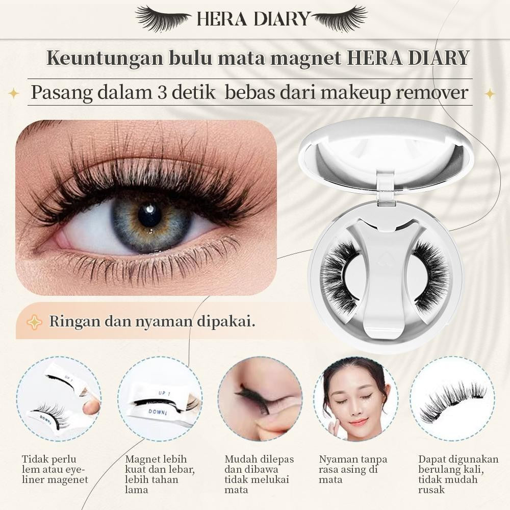 【Gratis Aplikator】MG05 Hera Diary Bulu Mata Magnetik Tanpa Lem Eyelash Magnet Douyin Instan Natural Soft Tahan Lama Bisa Berulang